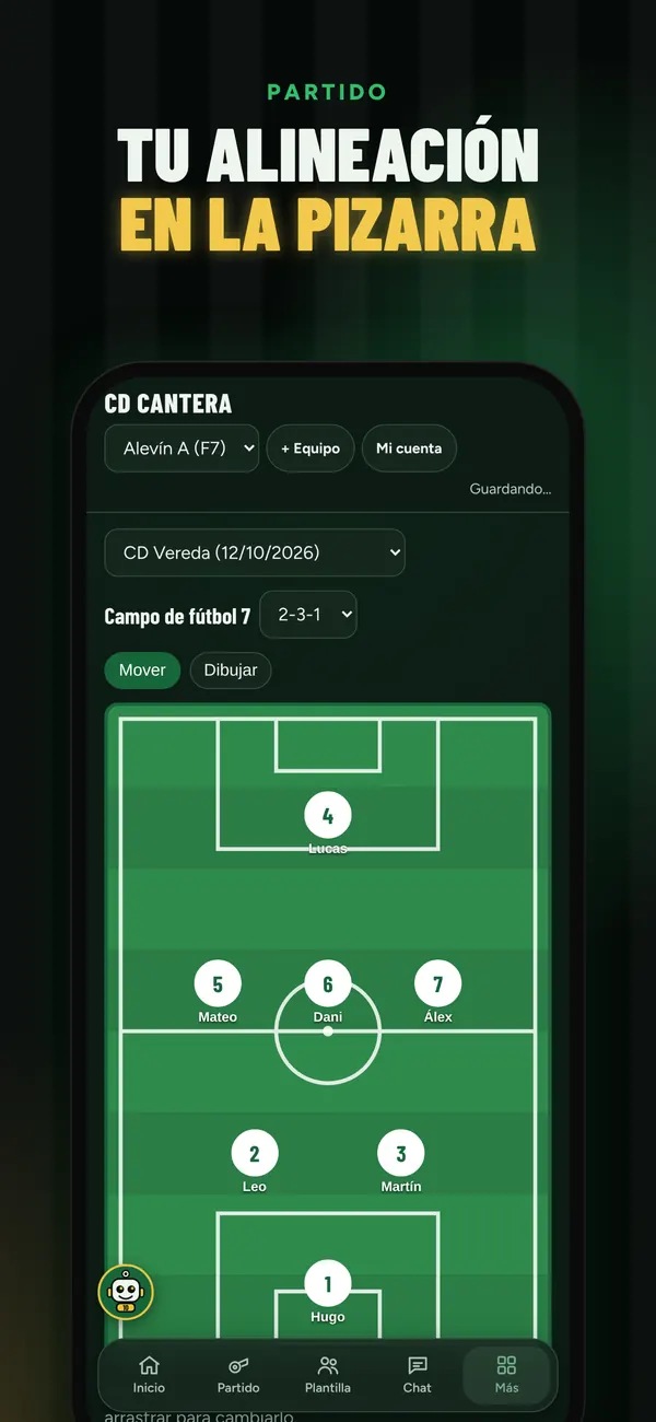 Pizarra táctica en la app